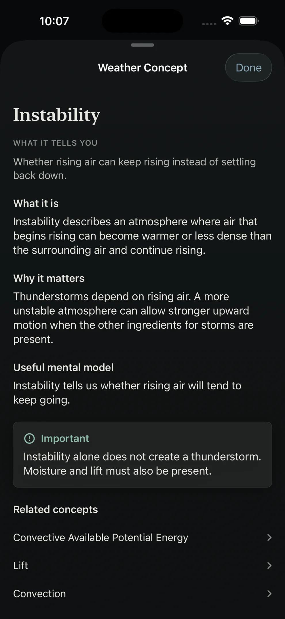 The Instability weather concept, explaining rising air and why instability matters for developing weather.